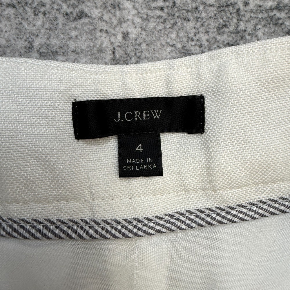 J Crew Pants Women 4 White High Rise Pleated Linen Wide Leg Crop Trouser Minimal - Picture 6 of 12